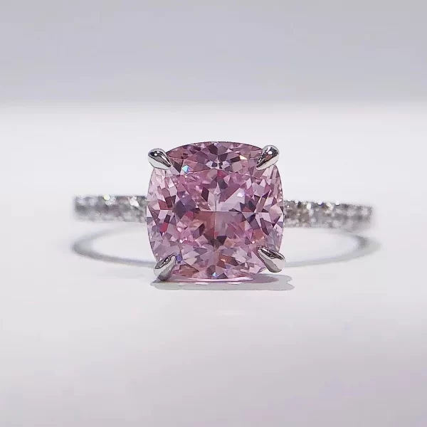 D Color Vvs White Gold Solitaire Ring Cushion Cut pink Moissanite Engagement Wedding Ring for Ladies - Image 6
