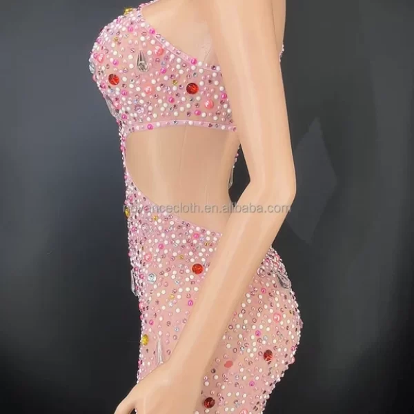 Novance Hot Selling Items on Pink Evening Gown Dress Elegant Hand Made Crystal Diamond Dress Women Clothes Sex for Party