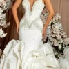 S1270Q 2022 New Hot Style Tube Top V-neck Sexy Beads Handmade Flowers Fishtail Tail Custom Wedding Dress - Image 4