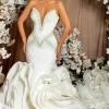 S1270Q 2022 New Hot Style Tube Top V-neck Sexy Beads Handmade Flowers Fishtail Tail Custom Wedding Dress - Image 2