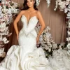S1270Q 2022 New Hot Style Tube Top V-neck Sexy Beads Handmade Flowers Fishtail Tail Custom Wedding Dress - Image 3