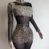 Novance Top Seller 2022 New Arrival Transparent Mesh Sex Hot Cocktail Dress Sparkly Diamond Crystal Sequin Evening Dress