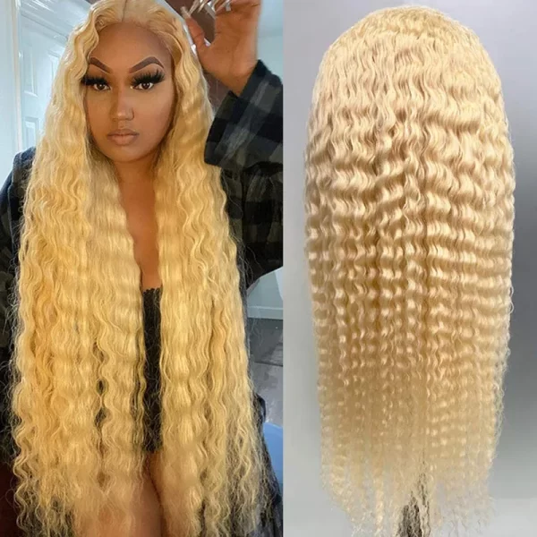 30 Inch Raw Virgin Human Hair Deep Wave 613 Blonde Lace Front Closure Wig 13x4 Curly Transparent Lace Frontal Wig - Image 6