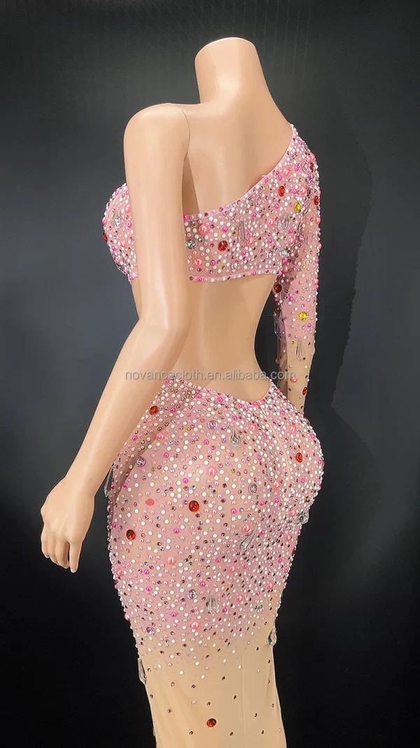 Novance Hot Selling Items on Pink Evening Gown Dress Elegant Hand Made Crystal Diamond Dress Women Clothes Sex for Party - Image 3