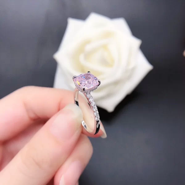 D Color Vvs White Gold Solitaire Ring Cushion Cut pink Moissanite Engagement Wedding Ring for Ladies - Image 4