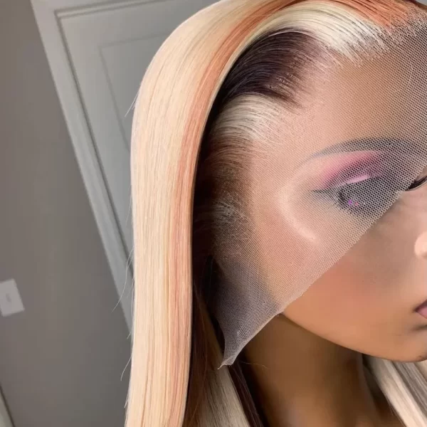 Long Highlight Body Wave Brown 13X4 HD Transparent Lace Frontal Highlight Body Wave Full Lace Front Wigs Human Hair