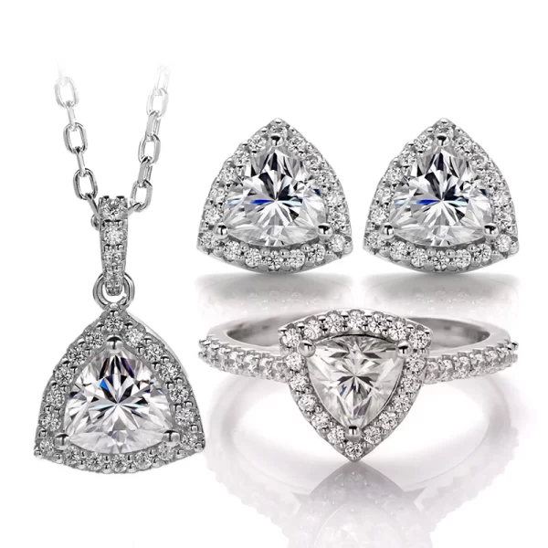 925 Sterling Woman Earring Necklace Ring Jewelry Set Fancy Shape Gold Plated Moissanite Silver Jewelry - Image 3