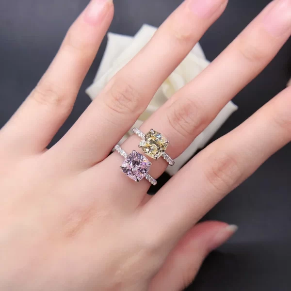 D Color Vvs White Gold Solitaire Ring Cushion Cut pink Moissanite Engagement Wedding Ring for Ladies - Image 5