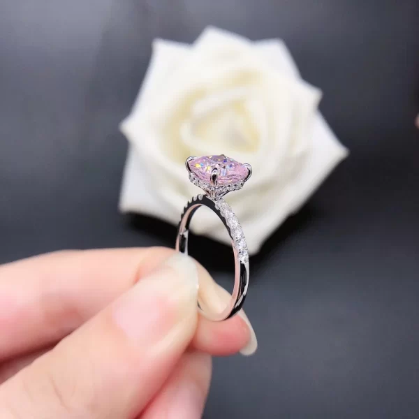 D Color Vvs White Gold Solitaire Ring Cushion Cut pink Moissanite Engagement Wedding Ring for Ladies - Image 3