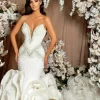 S1270Q 2022 New Hot Style Tube Top V-neck Sexy Beads Handmade Flowers Fishtail Tail Custom Wedding Dress